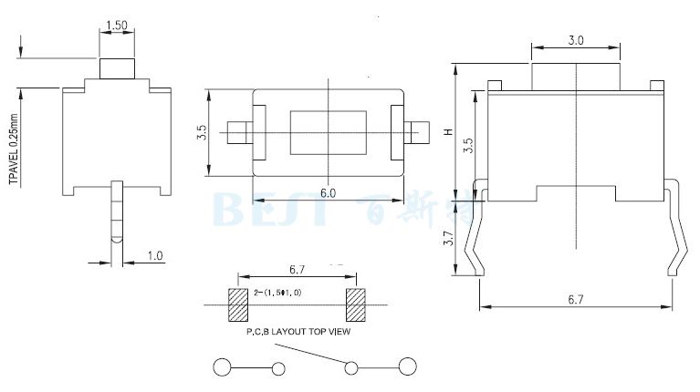 輕觸開(kāi)關(guān)TS-1101E_參考圖紙